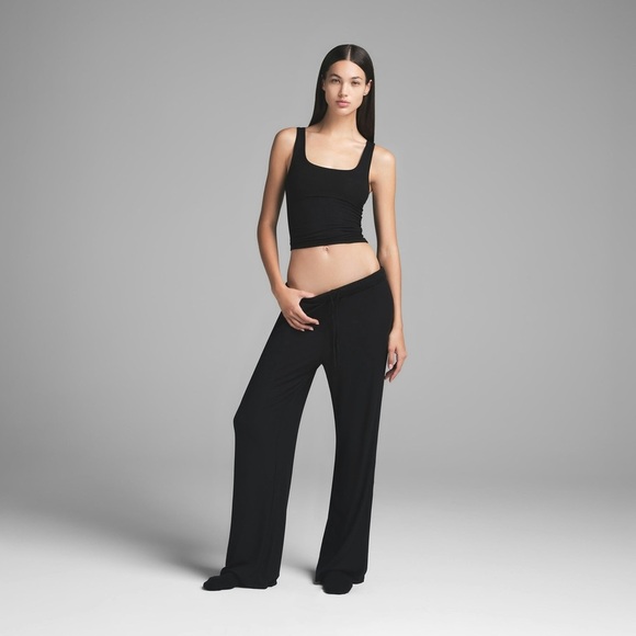 Skims Soft Lounge Loose Ribbed Wide Leg Pants Onyx Black - Picture 1 of 11